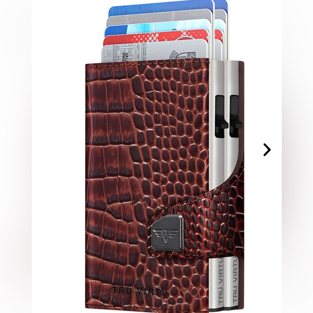 TRU VIRTU Doublewallet CLICK & SLIDE Croco Brown/Silver